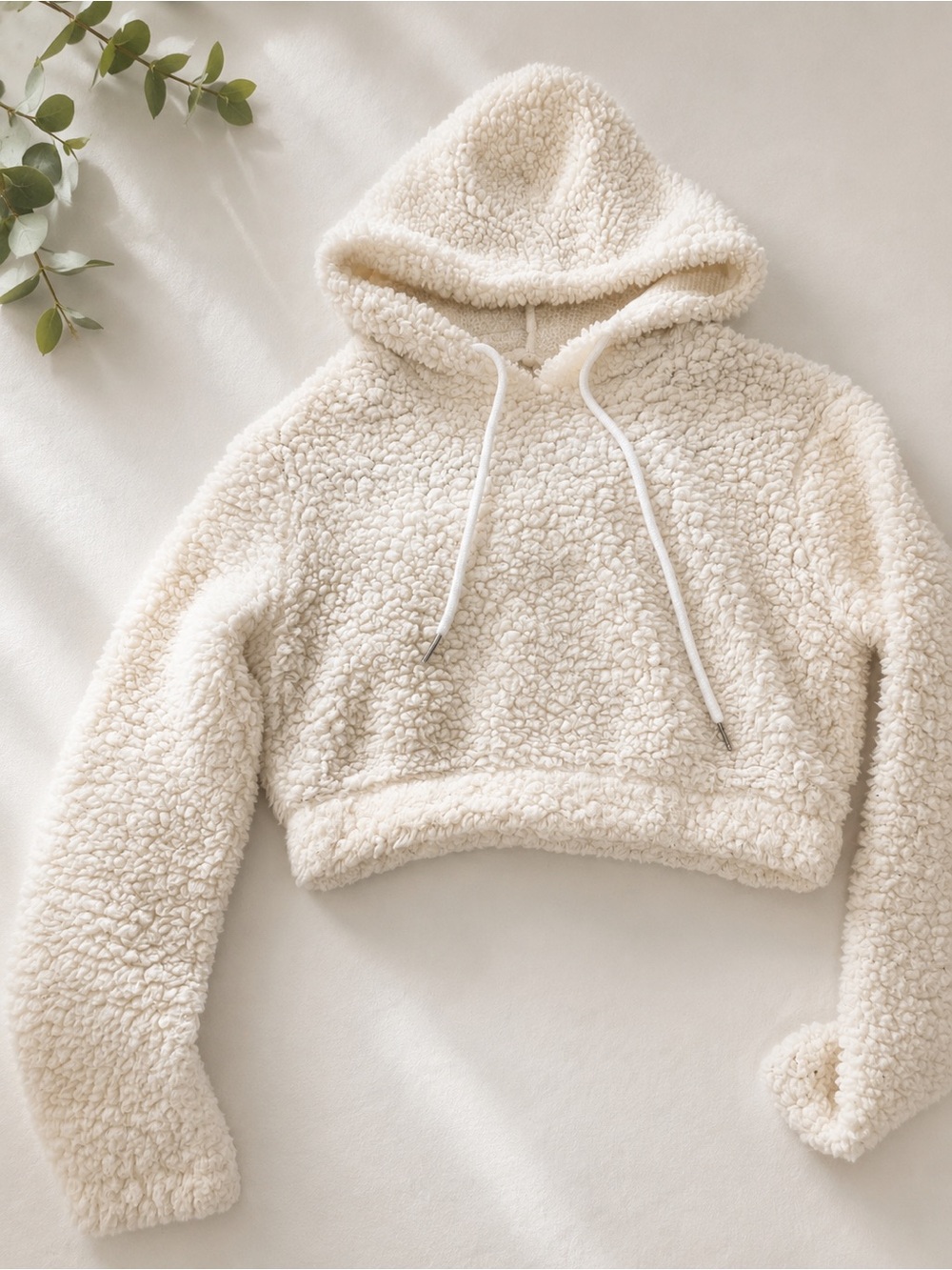 Cozy Cropped Sherpa Hoodie - Cream
